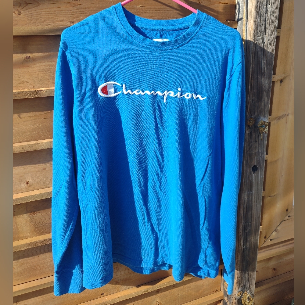 Champion Long Sleeve T-shirt - Blue - Men's Large